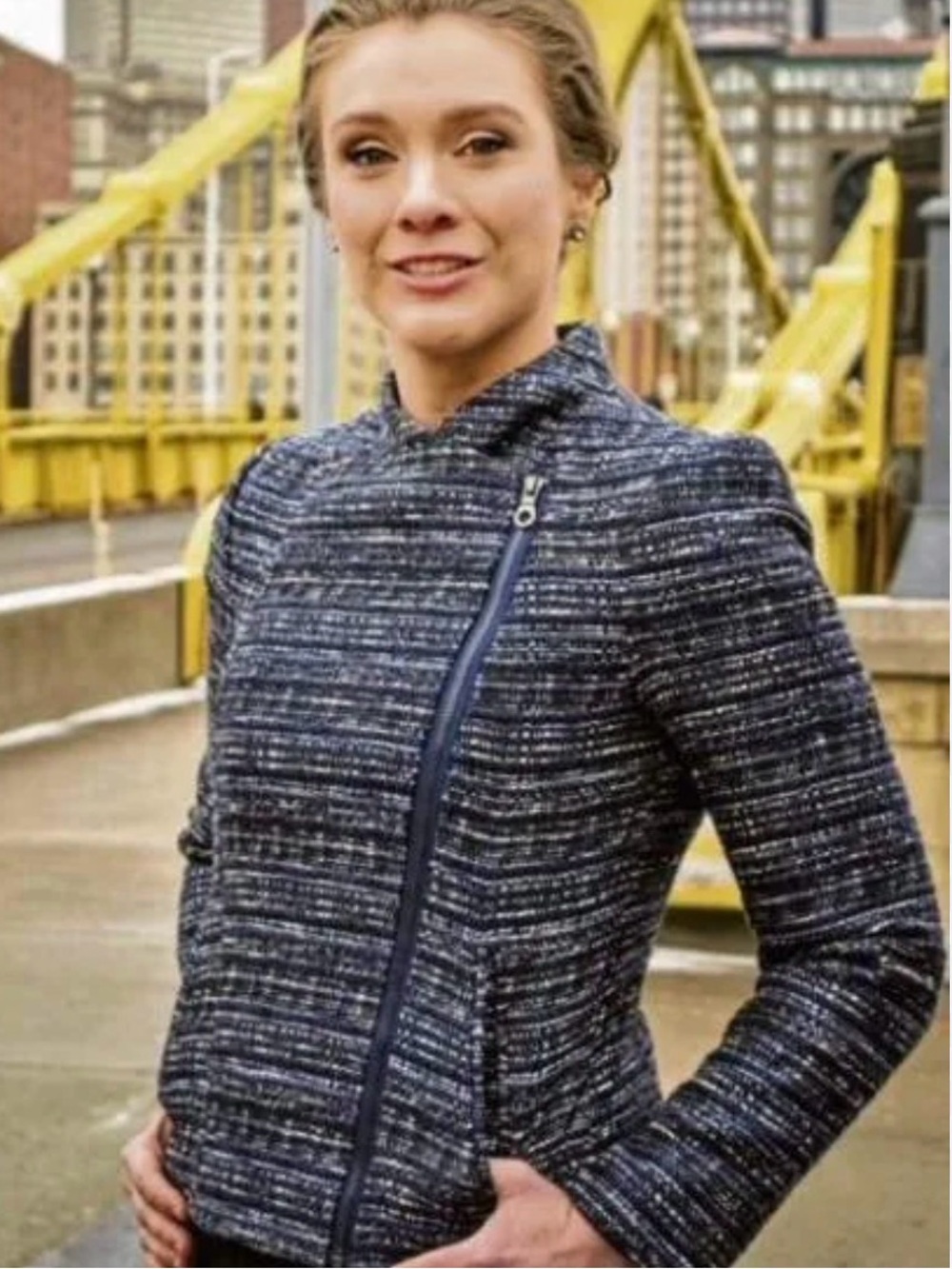 Banana Republic Navy Tweed Tweed Asymmetric Moto Zip Jacket Size 6